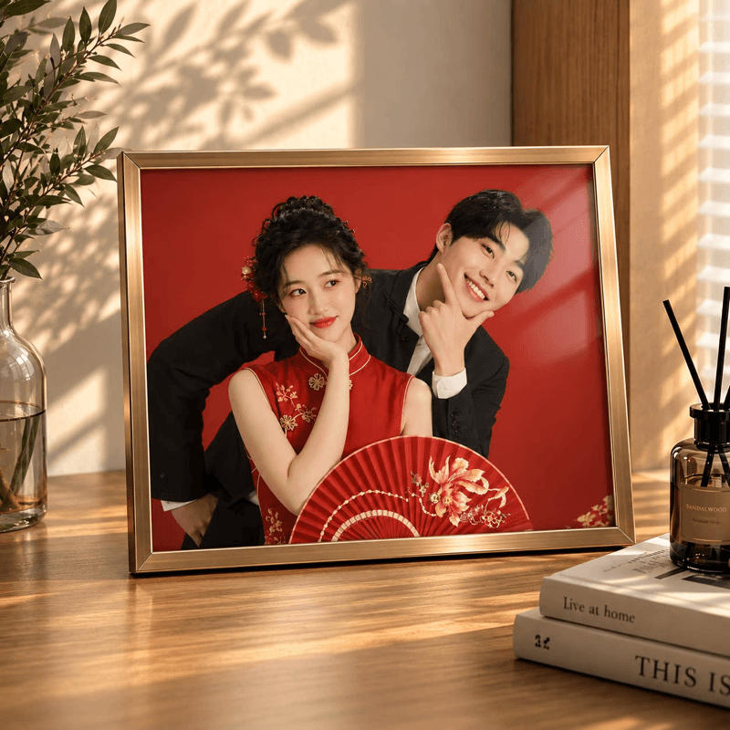 Gold-edged wedding photo frame