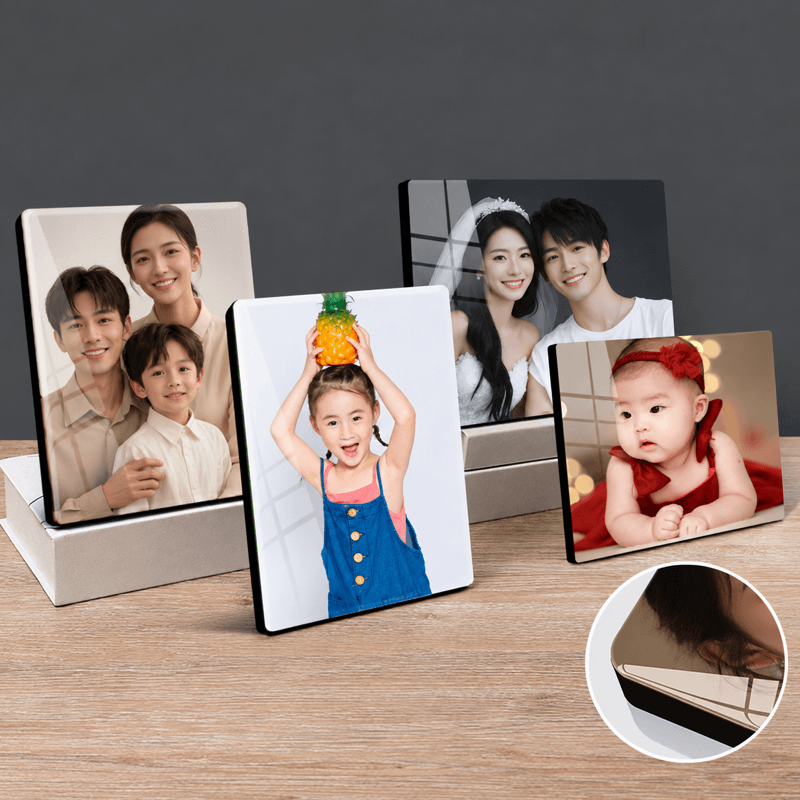 A collection of glossy frameless photo panels